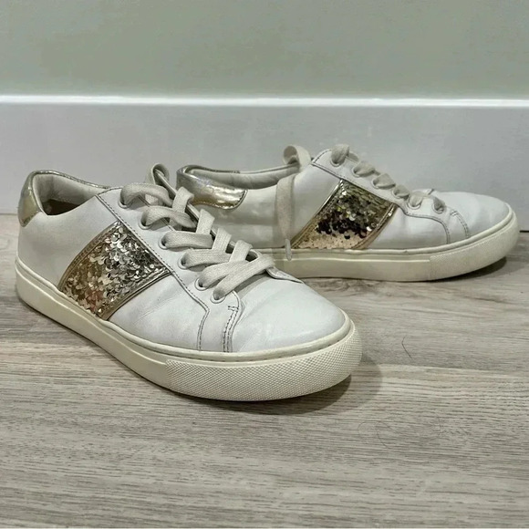 Tory Burch Carter Sequin Leather White Lace Up Casual Shoes Sneakers Size 8 - Picture 5 of 10